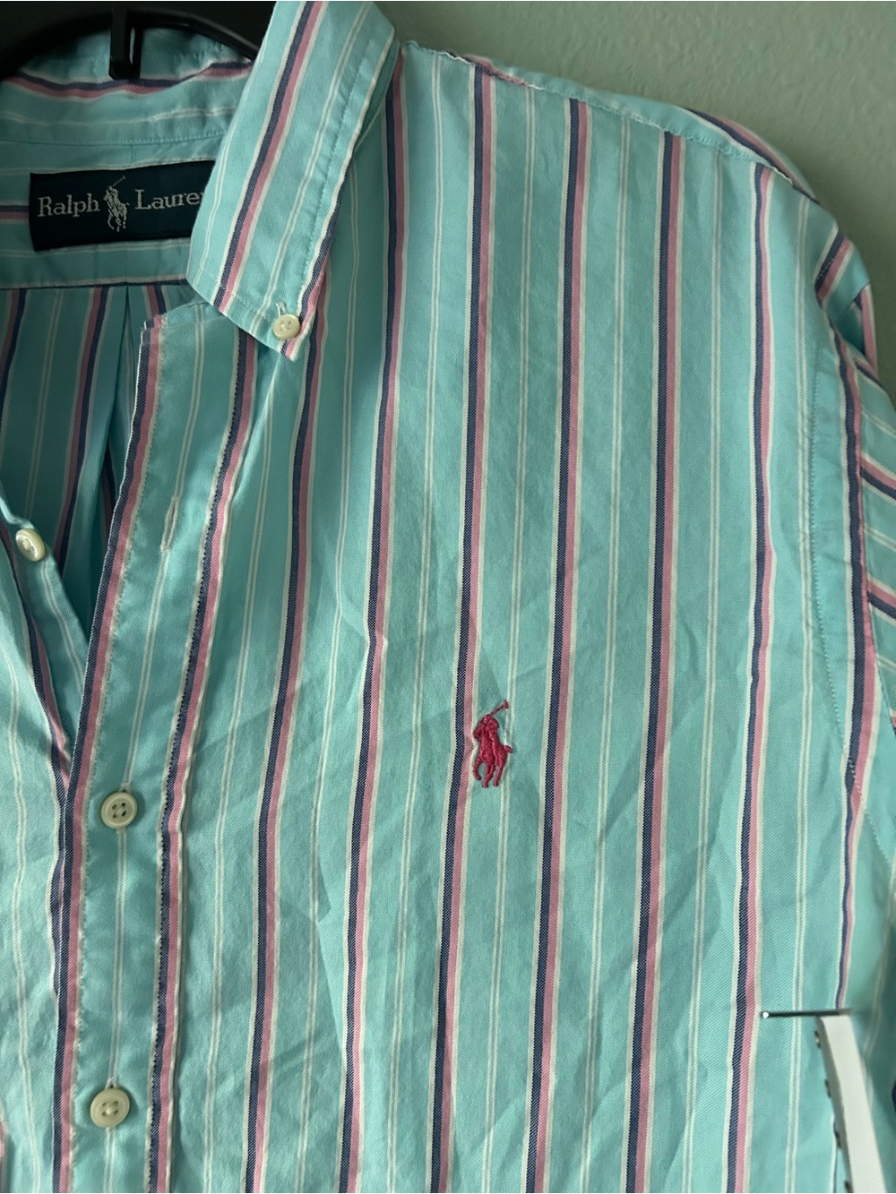 Polo Ralph Lauren Blue And Pink Striped Long Sleeve Button Up Shirt Size L - Picture 8 of 9